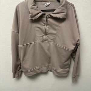 Wilo The Label Bella Half Zip Pullover Sweatshirt in Camel Tan Size Medium